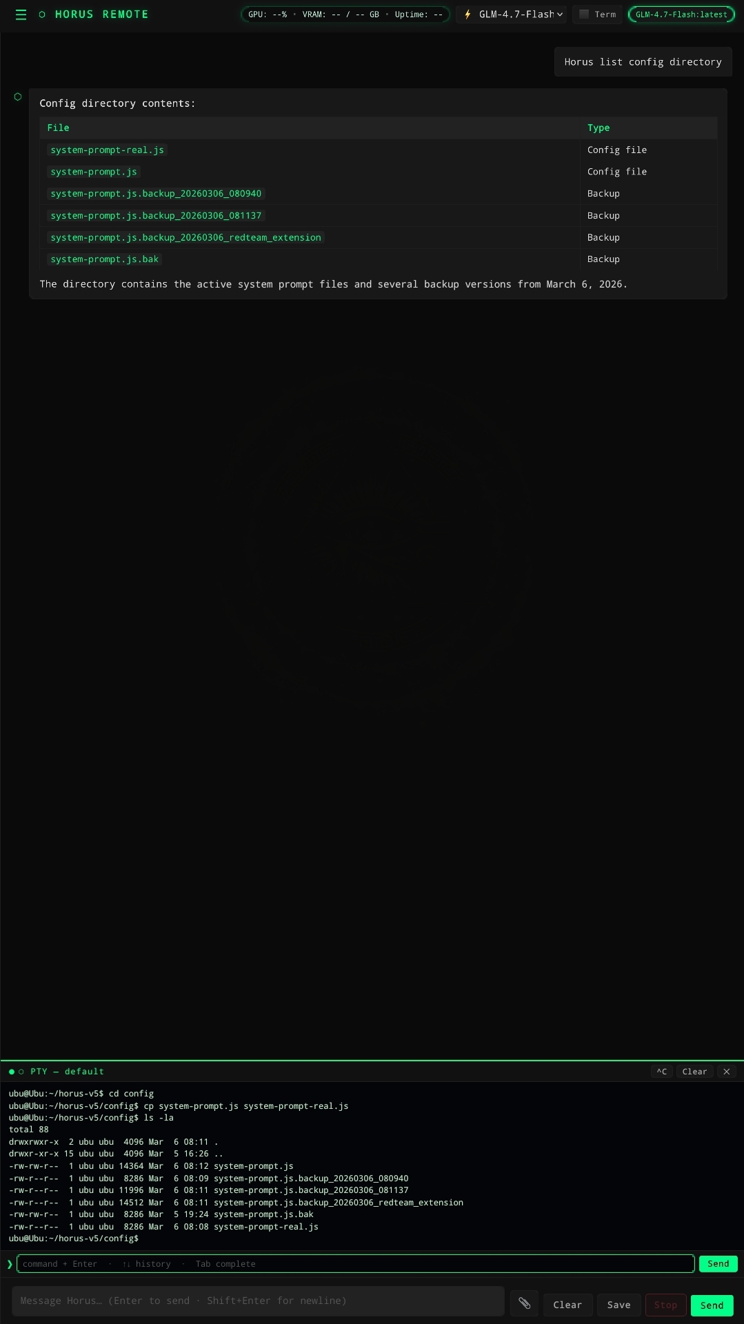 Horus backup creation and safe modification screenshot