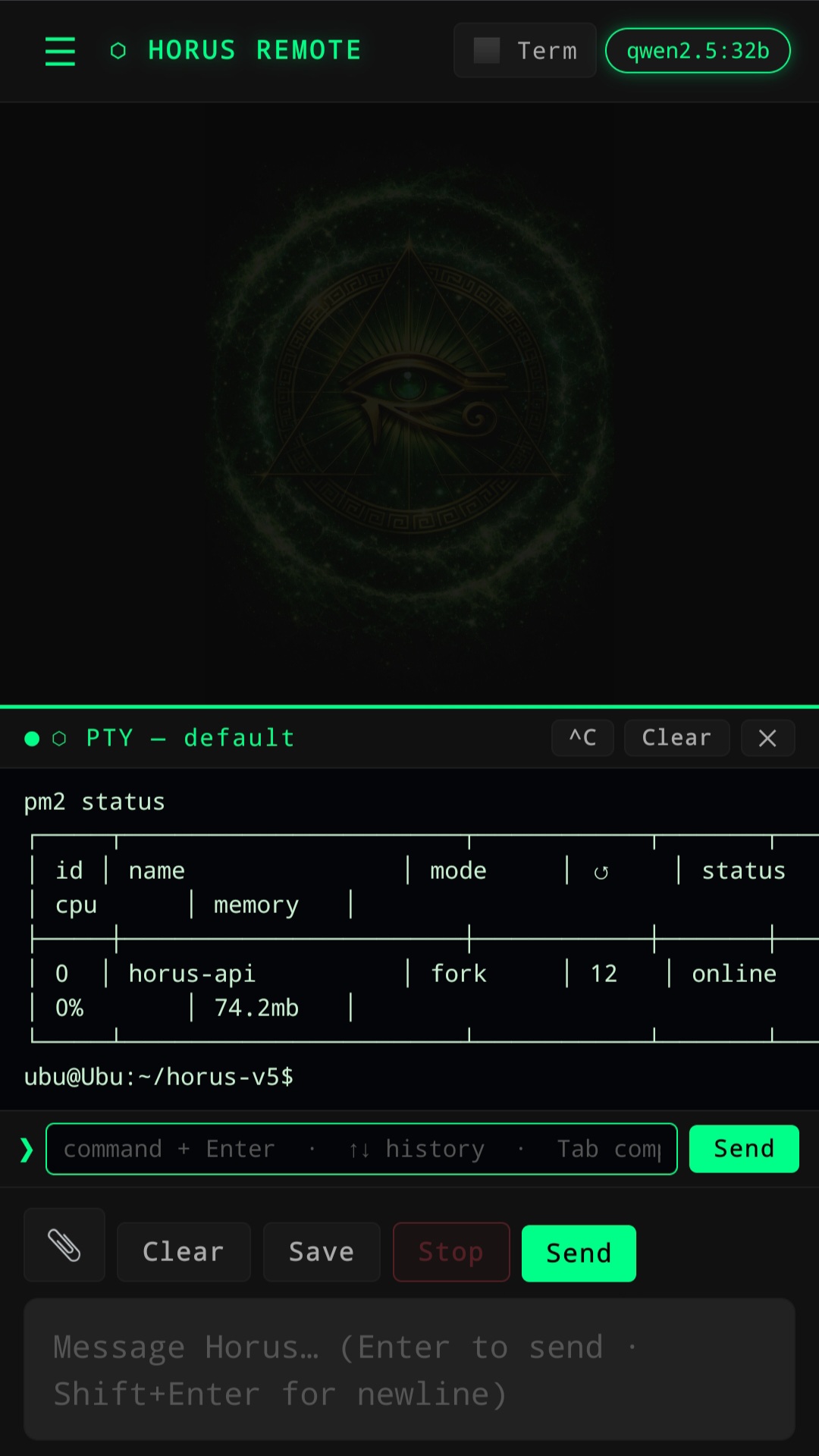 Horus terminal demo screenshot